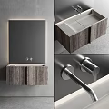 Contemporary Bathroom Vanity Design With Wooden Cabinet Mirror And Silver Faucet