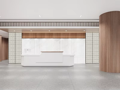 Hospital Outpatient Clinic Modern Reception With White Desk Marble Wall And Wood Elements 3d model