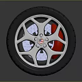 Car Tire With Silver Multi Spoke Alloy Wheel Red Brake Calipers And Detailed Tread Pattern