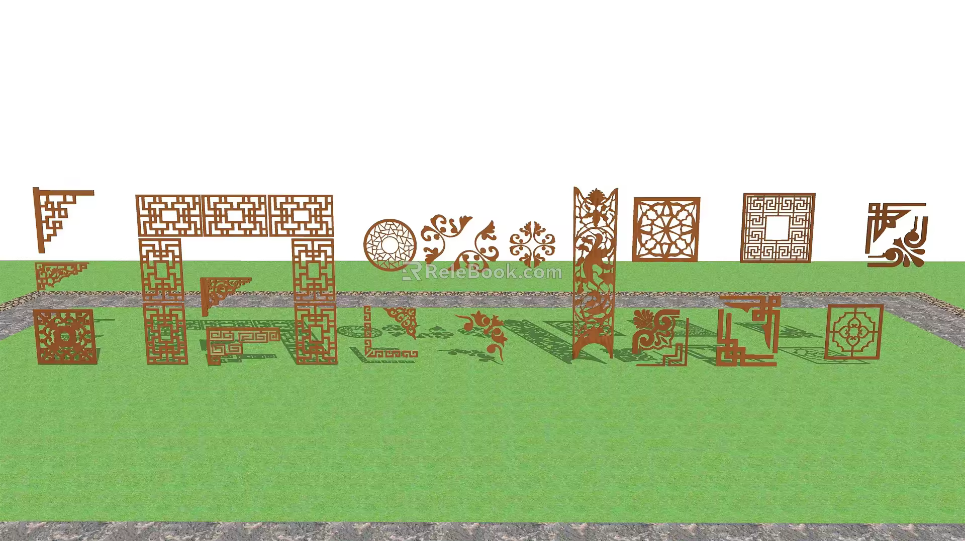 Chinese-style openwork window, ancient building component window 3d model