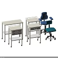 Blue and Teal Office Chairs With Wheels Armrests And White Rolling Carts