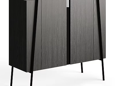 Modern Black Entryway Console Cabinet With Wood Grain Finish And Metal Legs 3d model