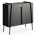 Modern Black Entryway Console Cabinet With Wood Grain Finish And Metal Legs