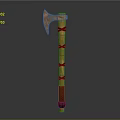 Traditional Handcrafted Axe With Wooden Handle And Red Bindings Orange Head