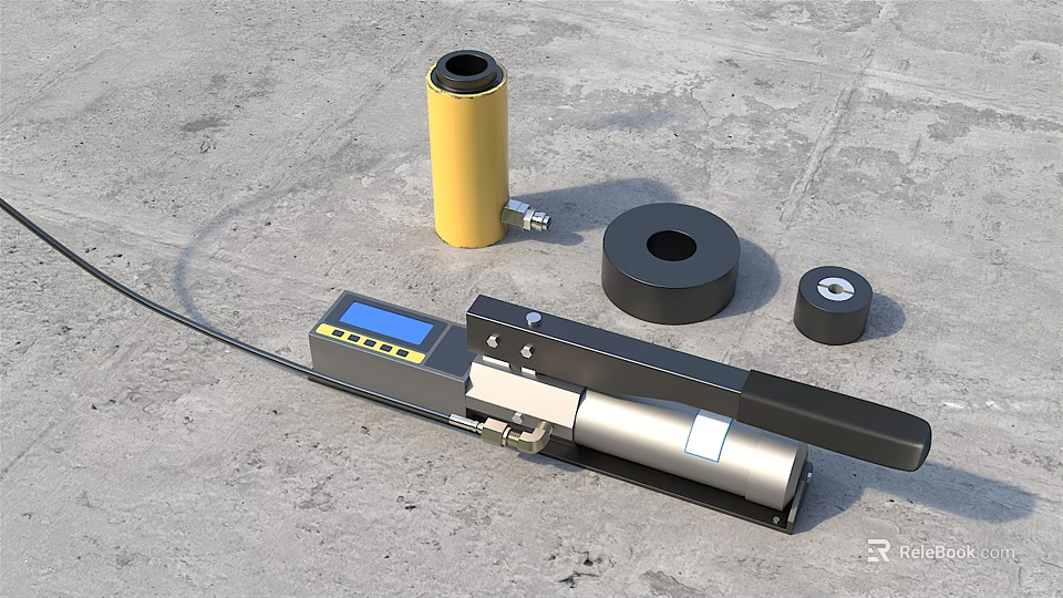 Industrial Hydraulic Equipment with Manual Pump Digital Display Cylindrical Jack and Black Gaskets 3d model 