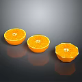 Three Bright Fresh Juicy Sliced Oranges on Black Background with Reflection