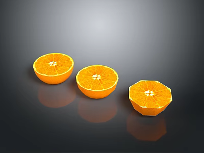 Three Bright Fresh Juicy Sliced Oranges on Black Background with Reflection 3d model