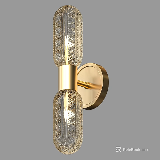 Modern Luxury Wall Light With Double Textured Glass And Gold Metal Base 3d model 