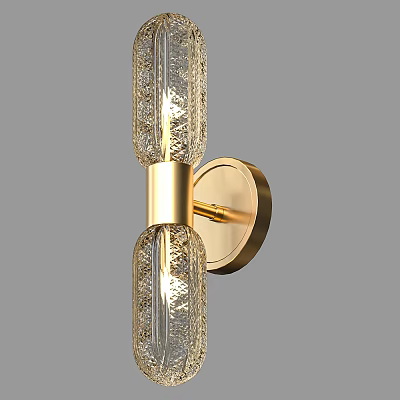 Modern Luxury Wall Light With Double Textured Glass And Gold Metal Base 3d model