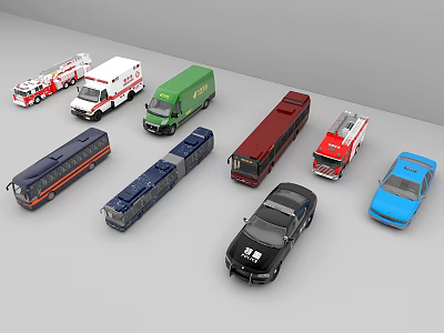Various Toy Vehicle Models Including Fire Truck Ambulance Bus And Car Collection 3d model