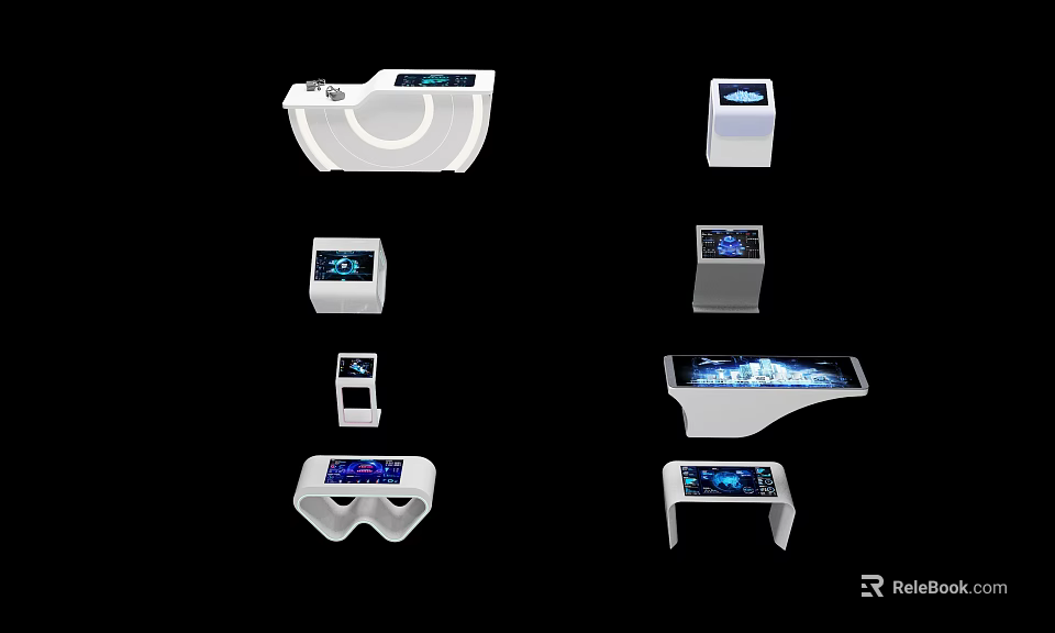 Public Facility Information Kiosks With Various Interactive Digital Screens For Public Use 3d model 