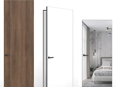 Sleek Modern Hinged Door Design With Wood Grain And White Finish For Bedroom Interior 3d model