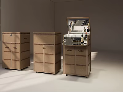 Three Modern Wooden Sideboard Cabinets With Drawers And Open Door Design 3d model