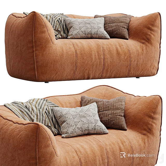 Brown Sectional Sofa With Geometric Pattern Pillows And Soft Upholstered Design 3d model
