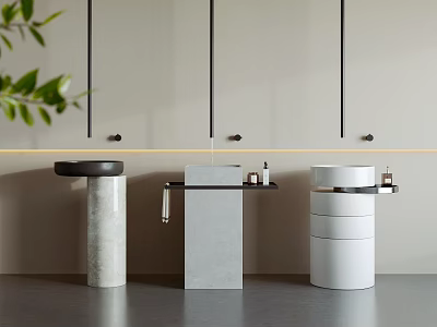 Modern Bathroom Vanity Set with Three Different Pedestal Designs and Green Plant Accents 3d model