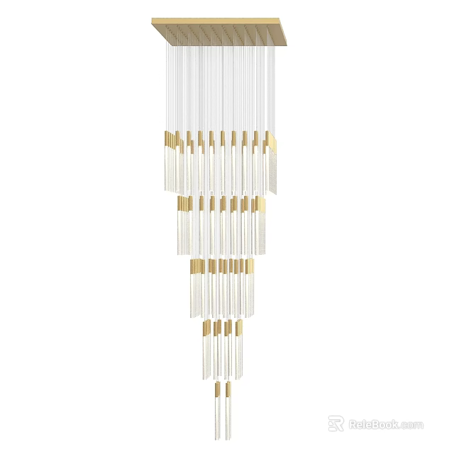 Modern Multi Tiered Chandelier With Transparent Long Rods And Gold Accents 3d model 
