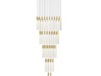 Modern Multi Tiered Chandelier With Transparent Long Rods And Gold Accents 3d model