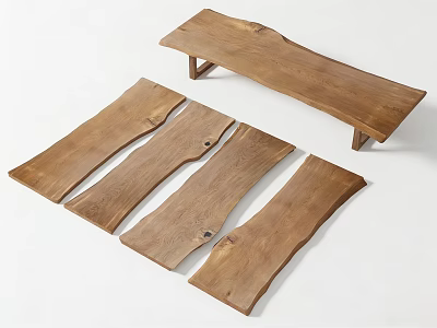 Natural Wood And Stone Crafted Planks With Handmade Bench For Home Decor 3d model