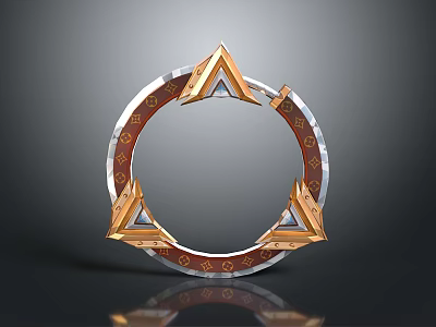 Ornate Circular Weapon Design With Golden Triangles And Red Silver Decorative Elements 3d model