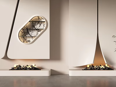 Modern Fireplaces In Minimalist Home Interior Design With Wall Decoration 3d model
