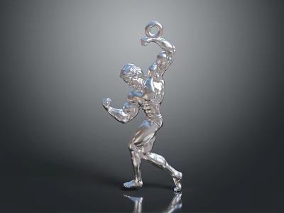 Silver Muscular Male Statue In Tight Athletic Wear Holding Ring Sculpture 3d model