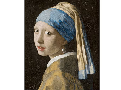 Classic Portrait Painting of Young Girl With Blue Headscarf And Pearl Earring 3d model