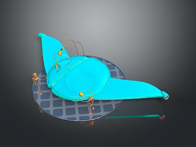 Blue Spacecraft Model with Astronaut Figures in Cosmic Exploration Scene Setup 3d model