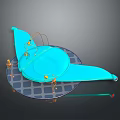 Blue Spacecraft Model with Astronaut Figures in Cosmic Exploration Scene Setup