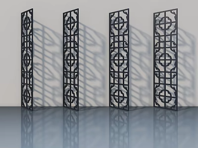 Modern Black Swing Doors With Intricate Decorative Lattice Patterns Arranged In Row 3d model