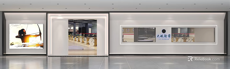 Bright Shopping Mall Retail Store Interior With Glass Entrance Ceiling Lights And Polished Floors 3d model 