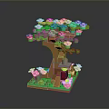 Lego Tree With Green Leaves Pink Flowers And A Small Figure Sitting Under It