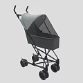 Modern Baby Stroller With Gray Canopy Black Frame And Four Wheels 3d model