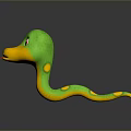 Cartoon Green Yellow Snake With Red Eyes Red Tongue Yellow Spots And Reflection On Black