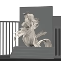 Abstract Wooden Sculpture With Layered Petals On Black Base In Exhibition Hall