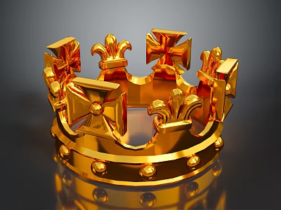 Golden Decorative Crown With Ornate Crosses Floral Patterns And Shiny Surface 3d model