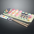 Colorful Assorted Sushi Platter With Nigiri Maki Soy Sauce Wasabi And Chopsticks