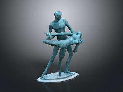 Game and Movie Character Sculpture Bronze Colored Figure Holding Partner in Dynamic Artistic Pose Design 3d model