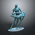 Game and Movie Character Sculpture Bronze Colored Figure Holding Partner in Dynamic Artistic Pose Design