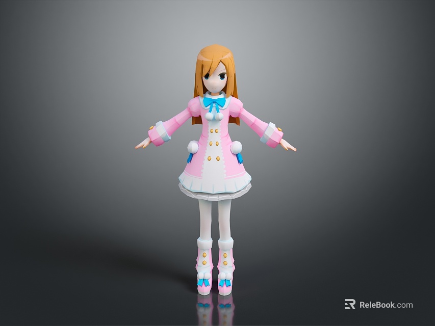 Orange Haired Game And Movie Character In Pink And White Dress With Blue Accents 3d model 
