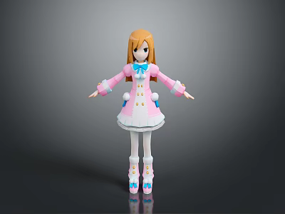 Orange Haired Game And Movie Character In Pink And White Dress With Blue Accents 3d model