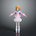 Orange Haired Game And Movie Character In Pink And White Dress With Blue Accents