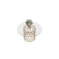 Gold Base Coffee Table With Transparent Glass Top And Vase With Yellow Gray Flowers