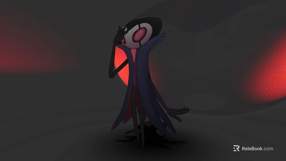Mysterious Cloaked Creature With Red Eyes Standing Against Dark Shadowy Background 3d model 