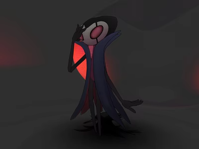 Mysterious Cloaked Creature With Red Eyes Standing Against Dark Shadowy Background 3d model