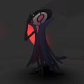 Mysterious Cloaked Creature With Red Eyes Standing Against Dark Shadowy Background