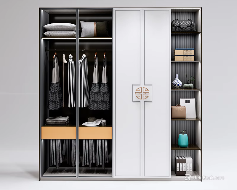 Modern Wardrobe Design With Hanging Clothes Folded Garments Drawers And Decorative Elements 3d model