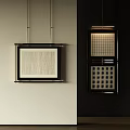 Framed Decorative Wall Artworks With Vertical Lines And Grid Patterns Hanging On Light And Dark Walls