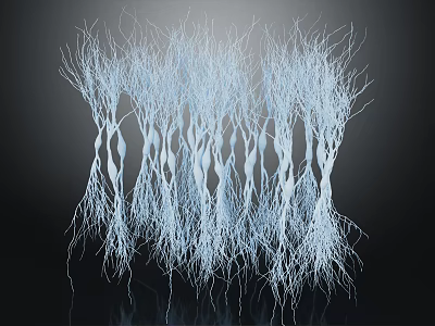 Delicate Blue Branch Like Fibrous Structure On Black Background With Reflection 3d model