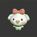 Adorable White Cartoon Character With Pink Bow Round Face And Blush Cheeks
