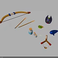 Colorful Children's Play Toys Including Bow Arrows Helmet Spinning Top And Slingshot